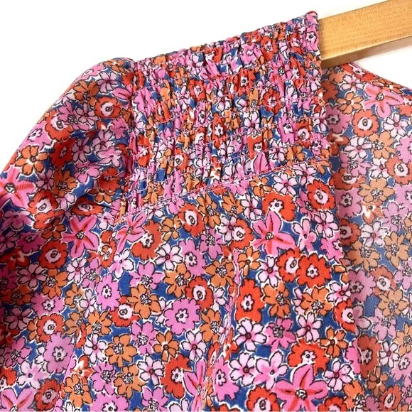 Sanctuary It’s A Must Smocked Puff Sleeve Blouse Pink Meadow Ditsy Floral Large - Picture 4 of 7